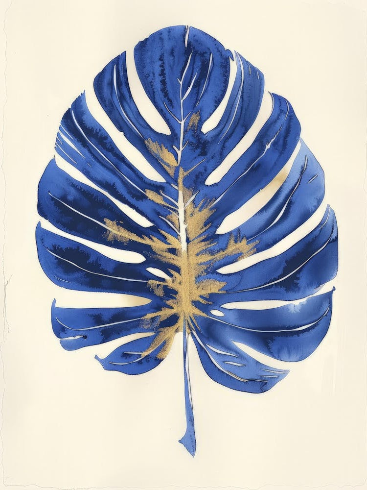 Blue And Gold Monstera Leaf