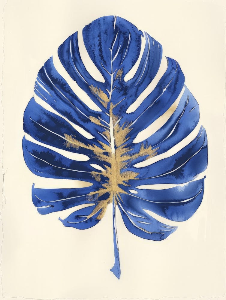 Blue And Gold Monstera Leaf