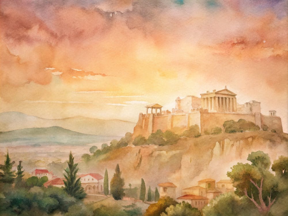 Watercolor Of Acropolis