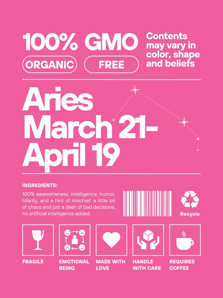 Aries Wall Art | Aries Nurtriton Facts Wall Art | Zodiac Decor | Dorm, Office, Living Room, Bedroom, Apartment Wall Art | Trendy Preppy Colorful Maximalists |