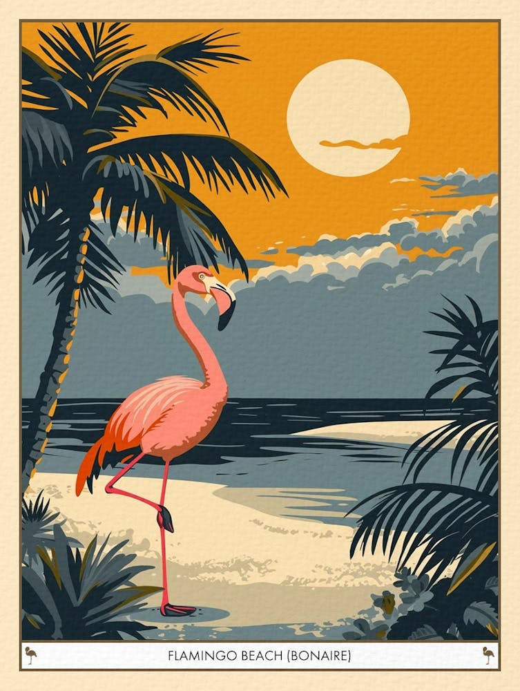 Greater Flamingo Flamingo Beach Bonaire Tropical Illustration 3 Poster