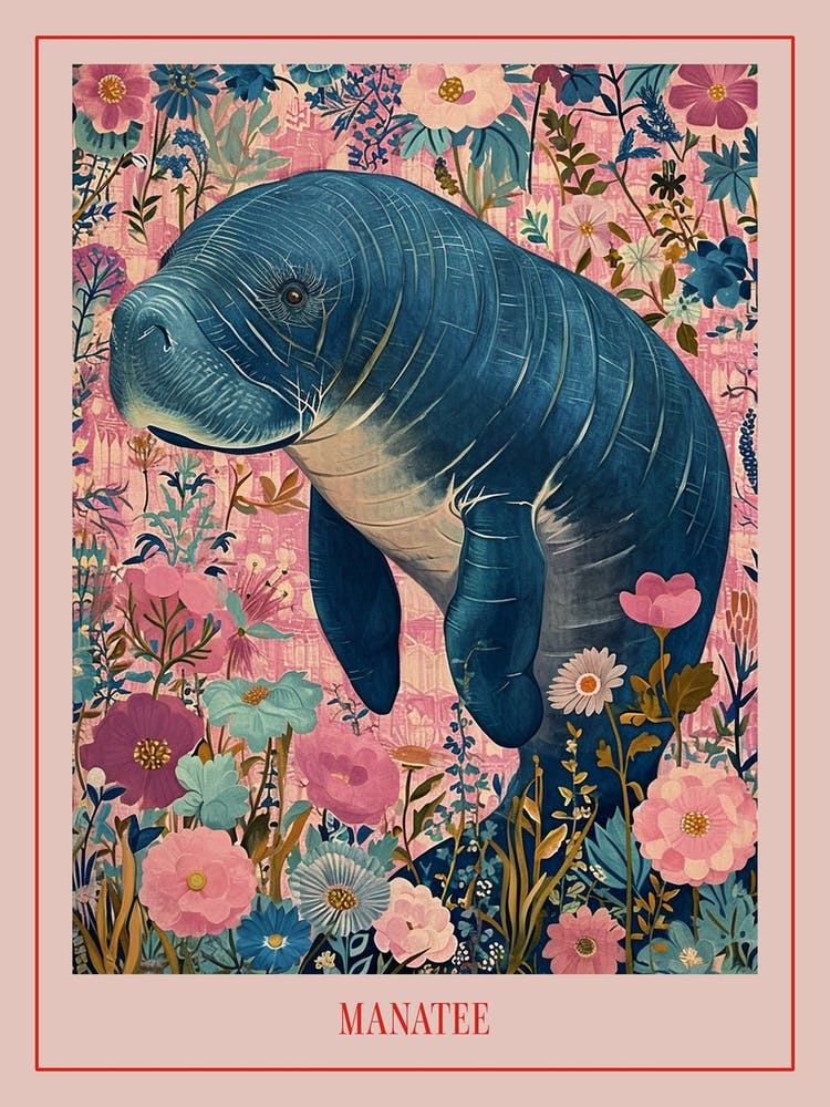 Floral Animal Painting Manatee 1 Poster