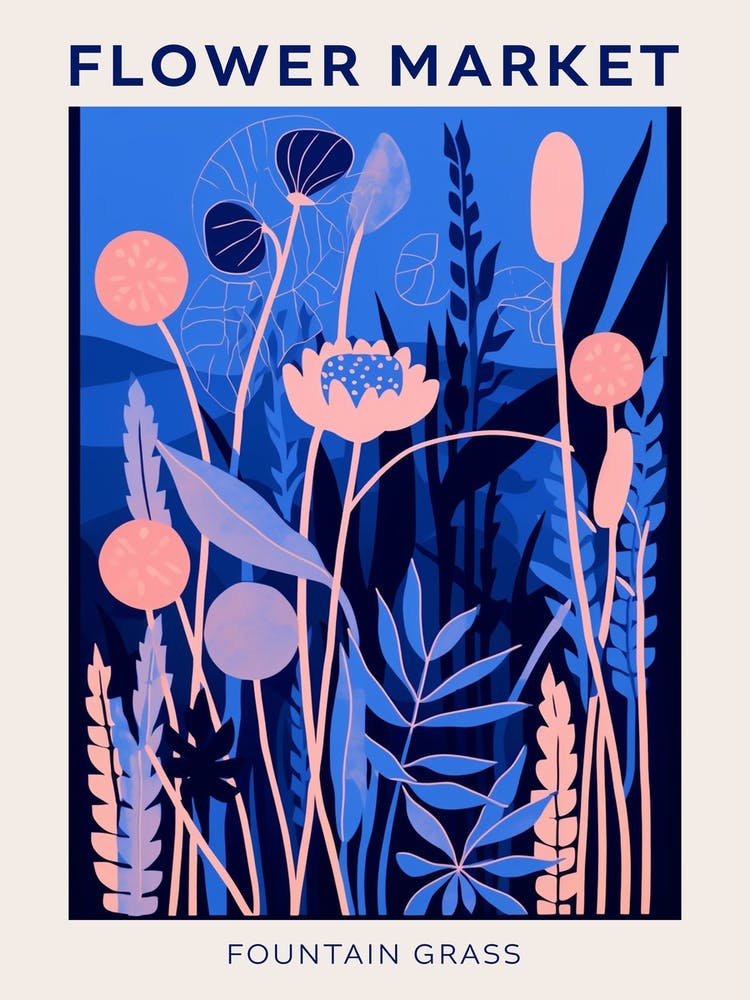 Blue Flower Market Poster Fountain Grass 3