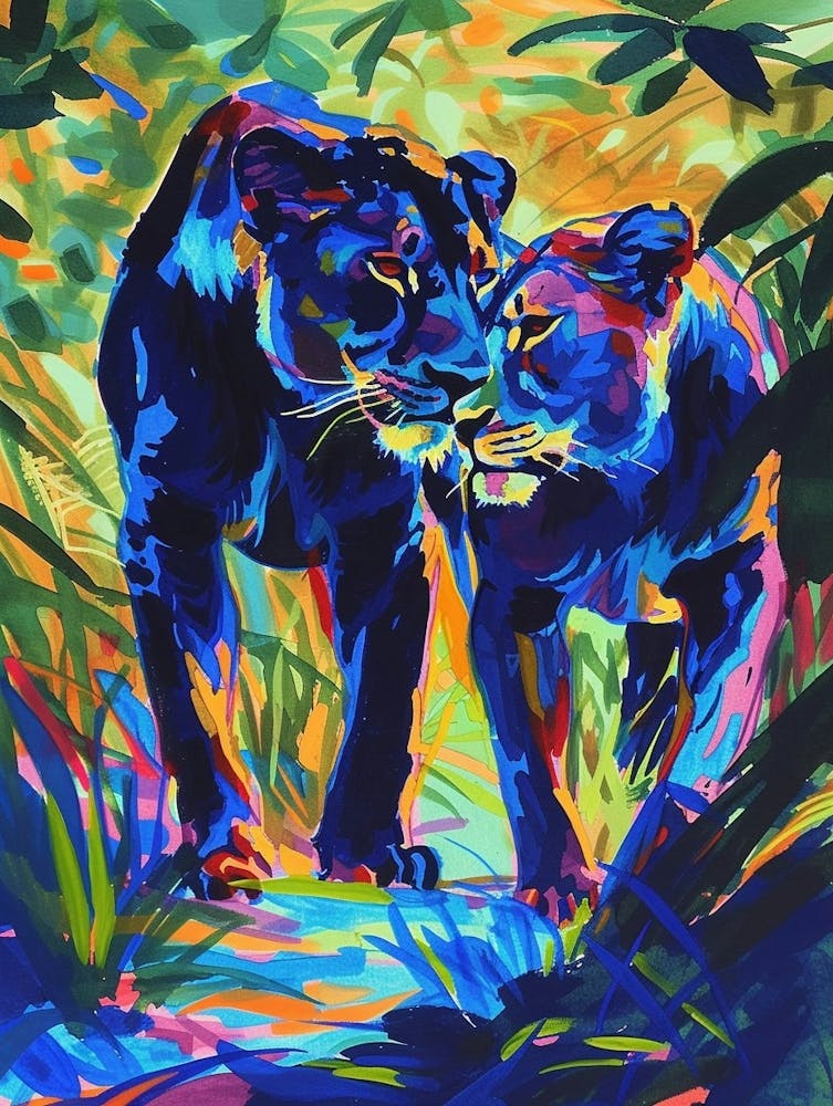 Black Lion Mating Rituals Fauvist Painting 3