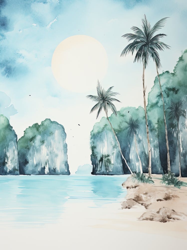 Watercolour Of Maya Bay   Phi Phi Islands Thailand 0