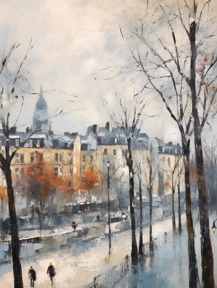 Winter City Park Painting Parc De Belleville Paris France 4