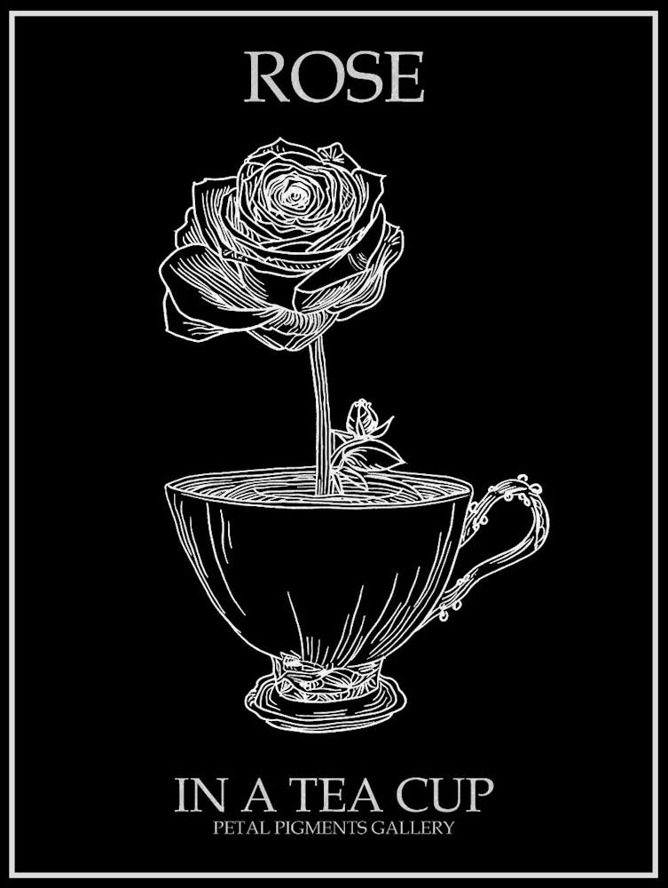 Rose In A Tea Cup Line Drawing 2 Poster Inverted