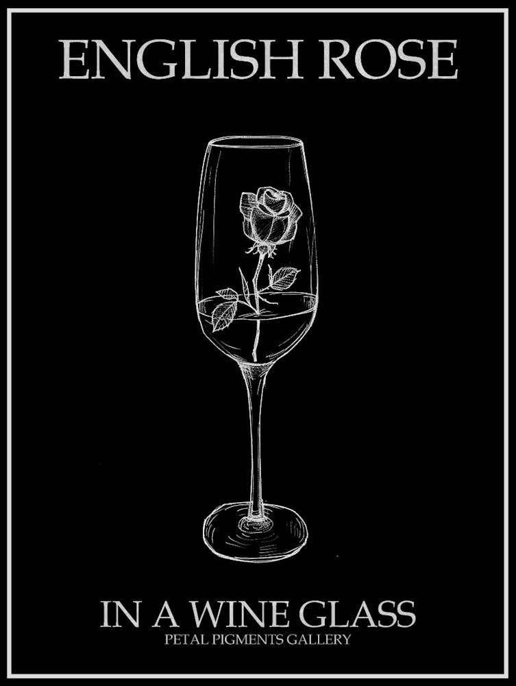 English Rose In A Wine Glass Line Drawing 3 Poster Inverted
