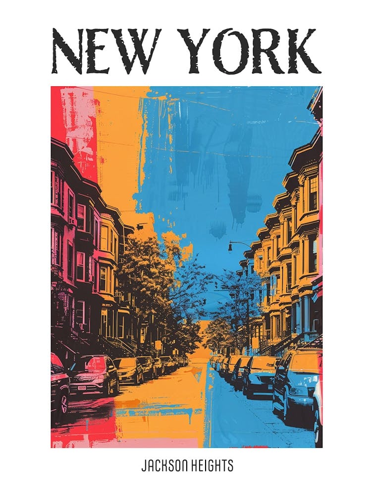 Jackson Heights New York Colourful Silkscreen Illustration 2 Poster