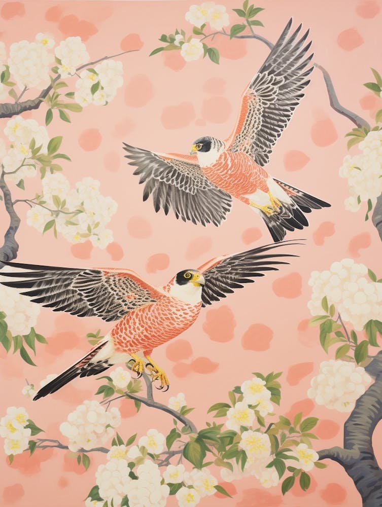 Vintage Japanese Inspired Bird Print Falcon 1