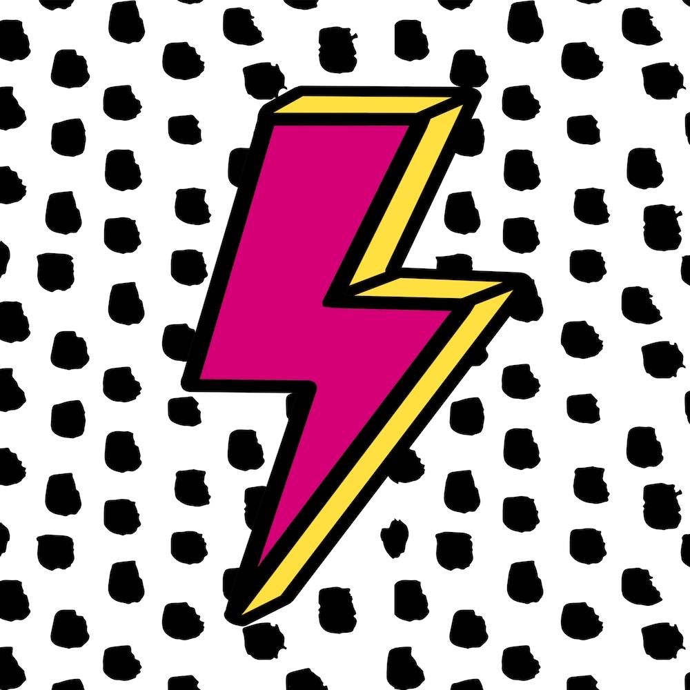 Pink & Yellow Light Bolt Square
