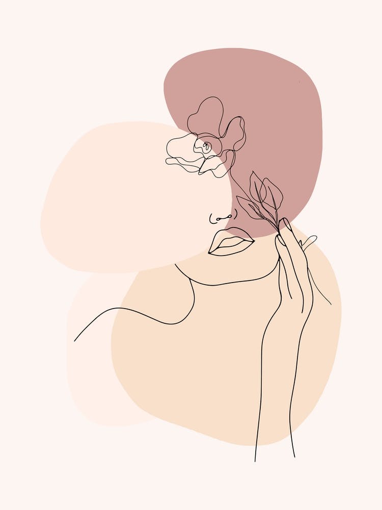 Minimal Line Art Beautiful Woman With Flower