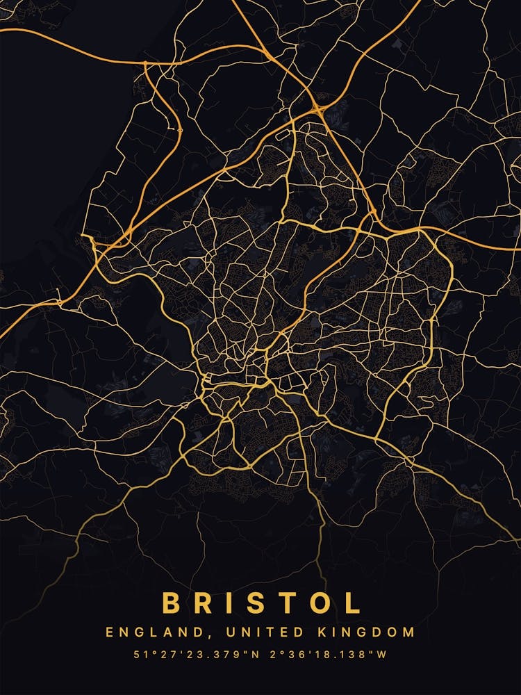 Bristol England Black And Gold Map