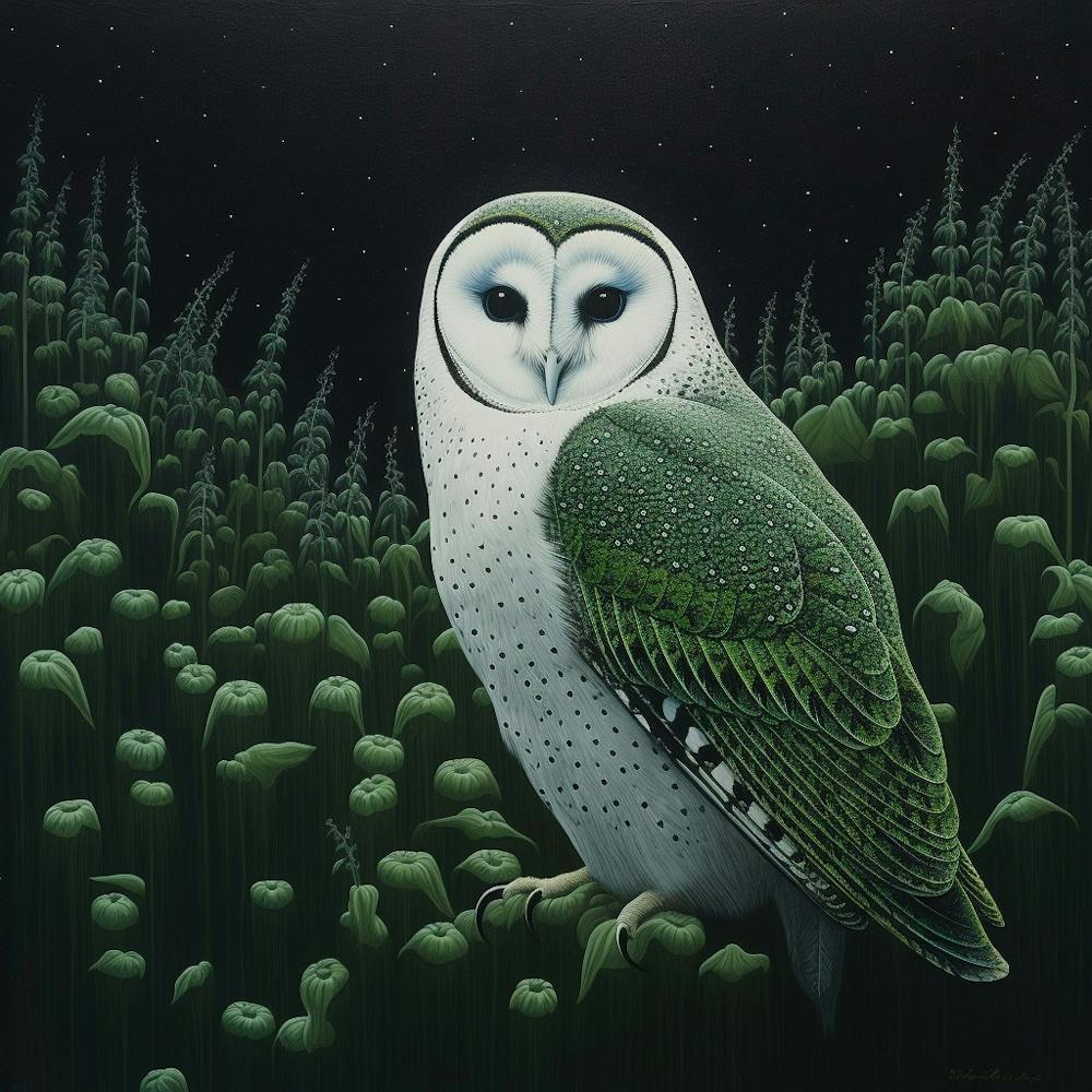 Ohara Koson Inspired Bird Painting Barn Owl 3 Square