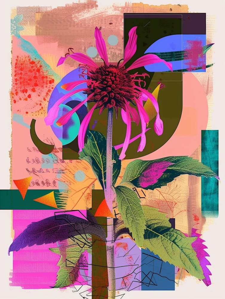 Bee Balm 4 Neon Flower Collage