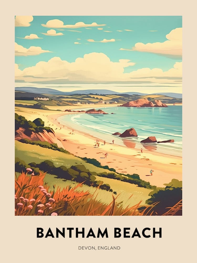 Devon Vintage Travel Poster Bantham Beach 4