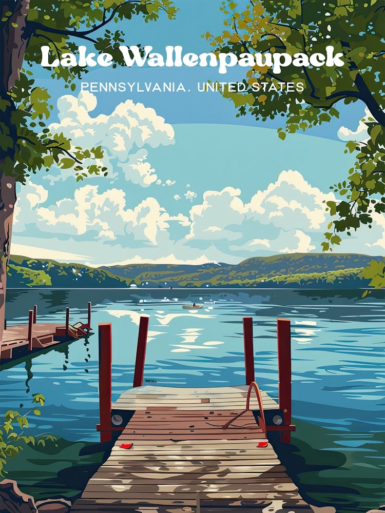 Lake Wallenpaupack Pennsylvania Summer Art Illustration