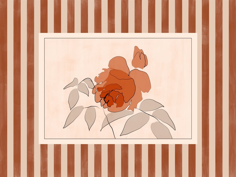Rose On Striped Terracotta Background