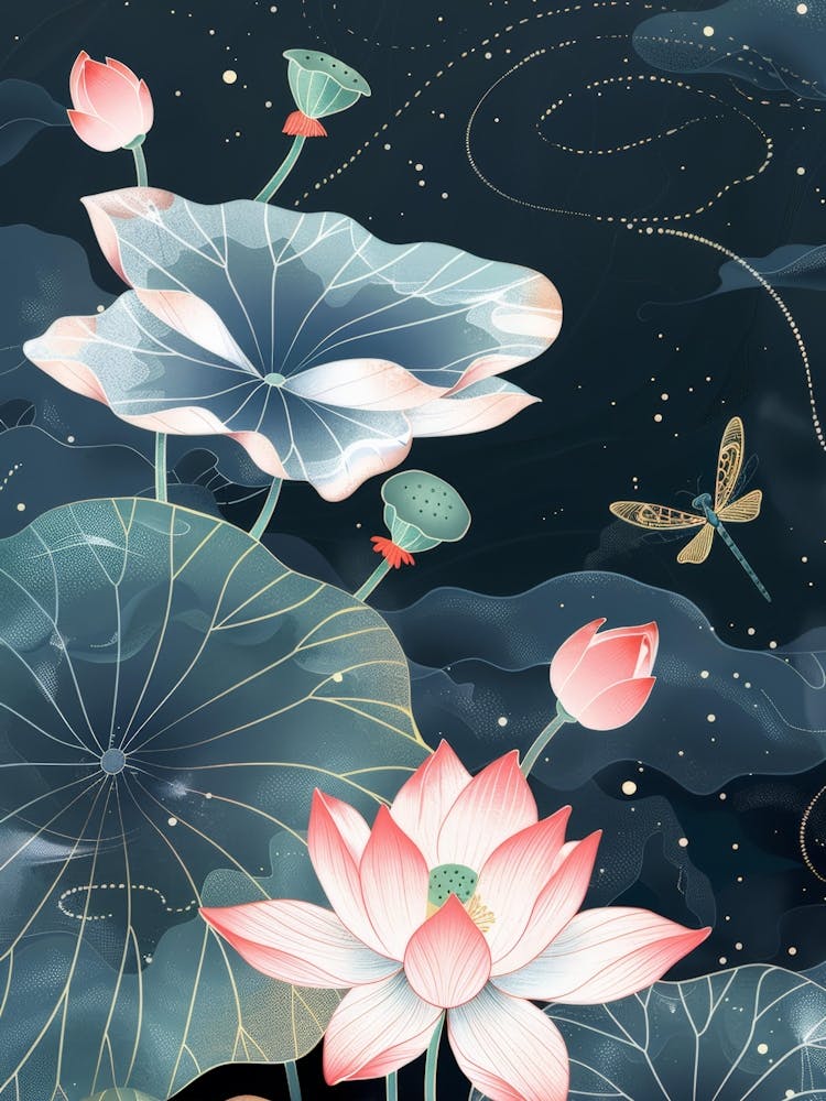 Lotus And Dragonfly