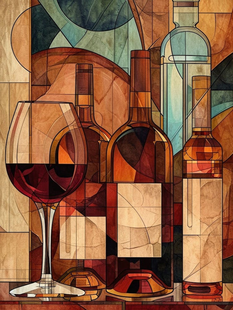 Art Deco Geometric Wine & Bottles Illustration