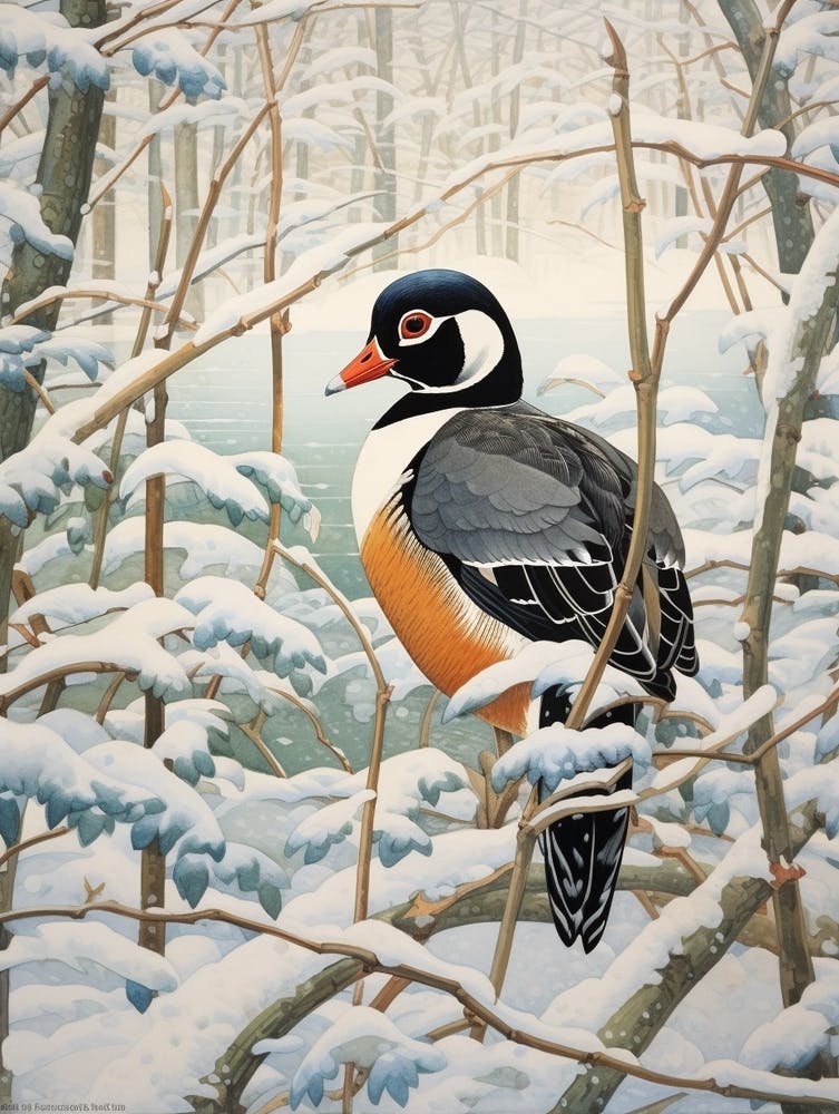 Winter Bird Painting Wood Duck 2
