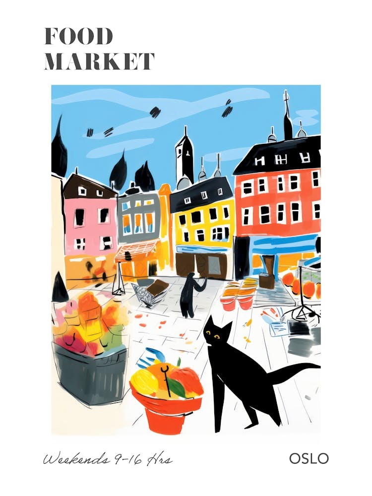 The Food Market In Oslo 4 Illustration Poster