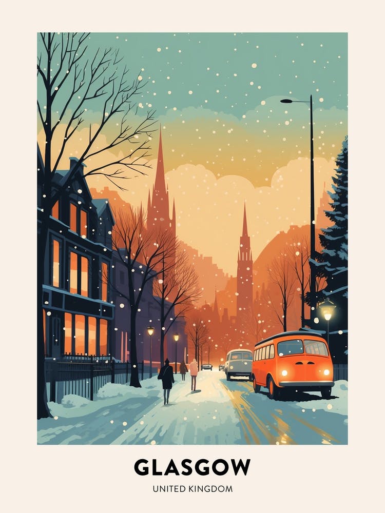 Winter Night  Travel Poster Glasgow United Kingdom 3