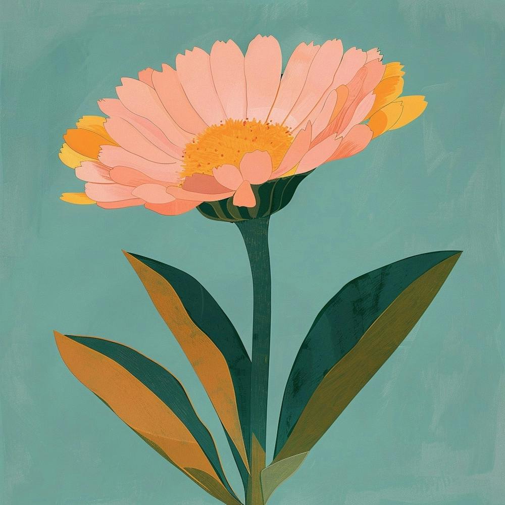 Calendula Square Flower Illustration