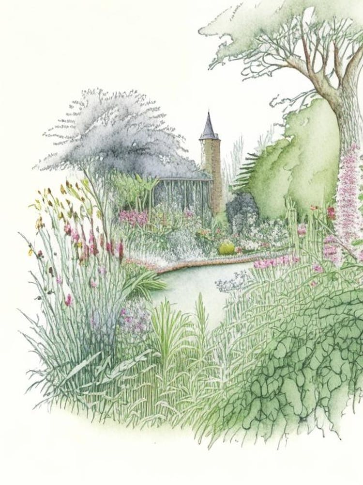 Bodnant Garden, United Kingdom Dessin au Crayon Vintage