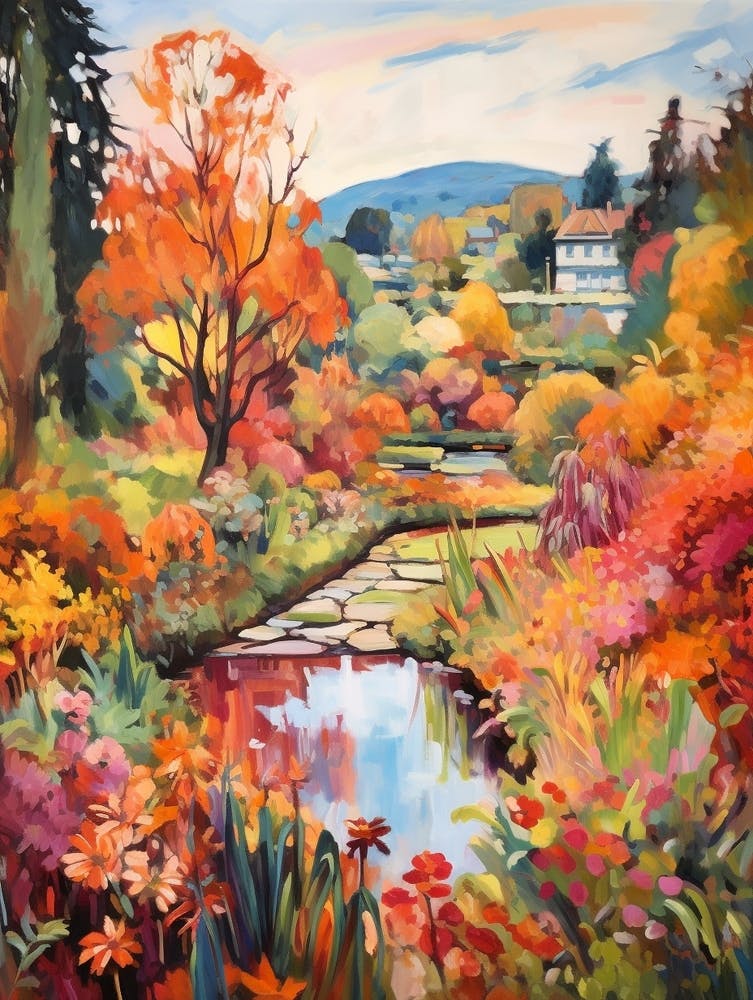 Autumn Gardens Painting Bodnant Garden United Kingdom 1