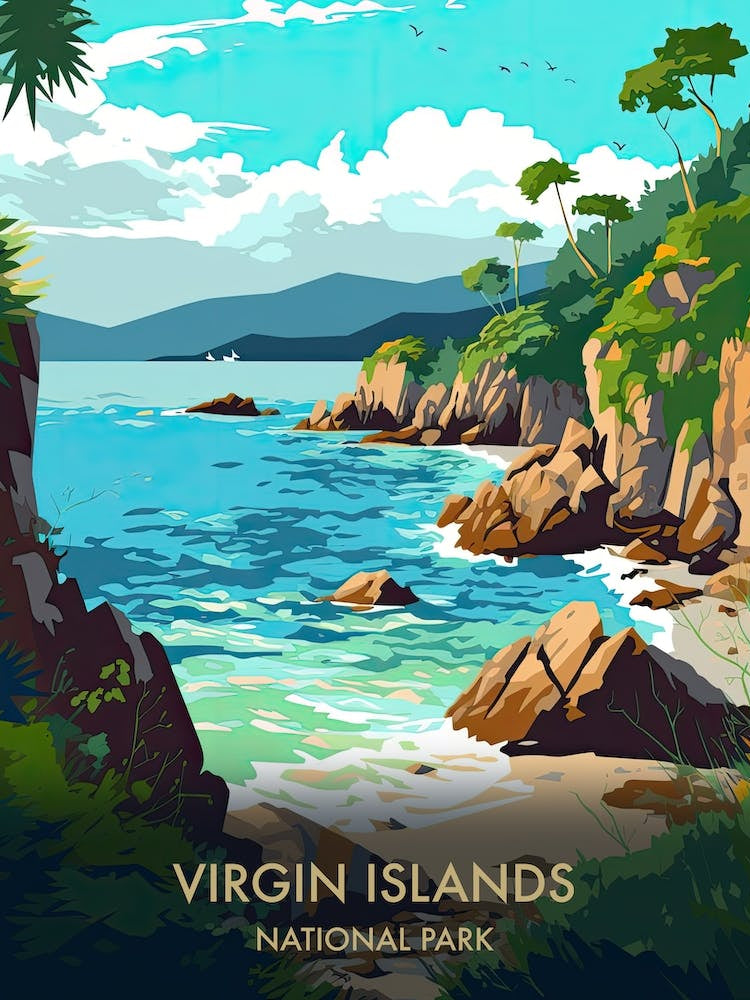Virgin Islands National Park Travel Poster Illustration Style 2