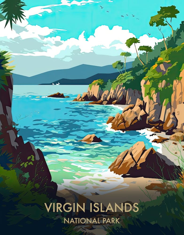 Virgin Islands National Park Travel Poster Illustration Style 2