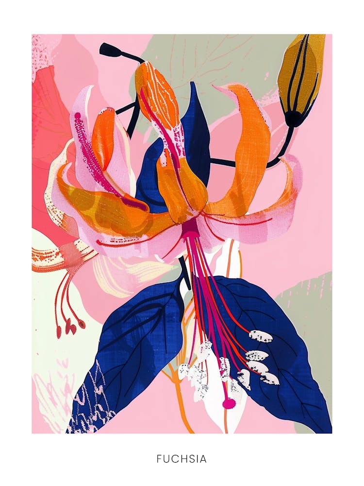 Colourful Flower Illustration Poster Fuchsia 2