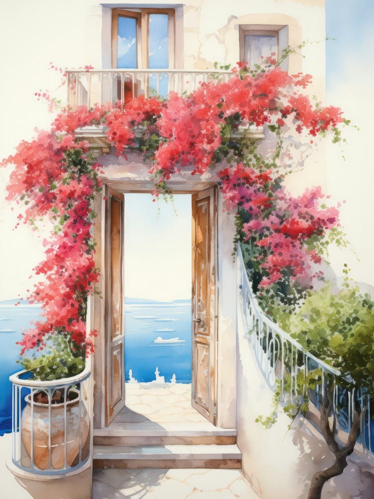Amalfi, Italien Mediterrane Türen Aquarellgemälde 11