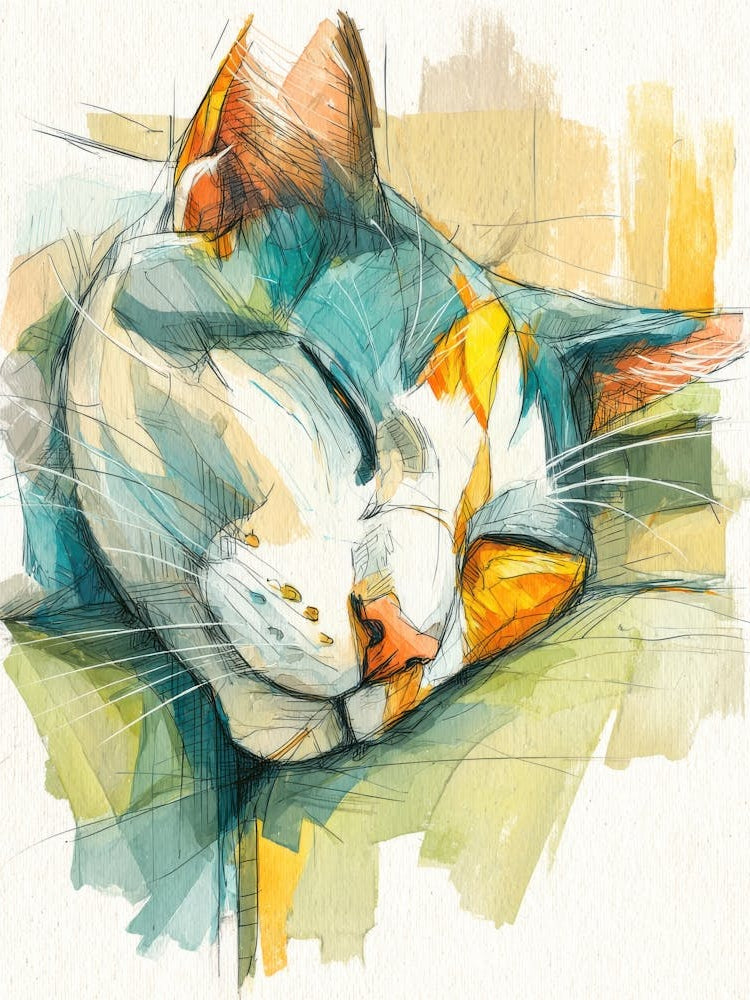 Watercolor Cat On The Couch 3