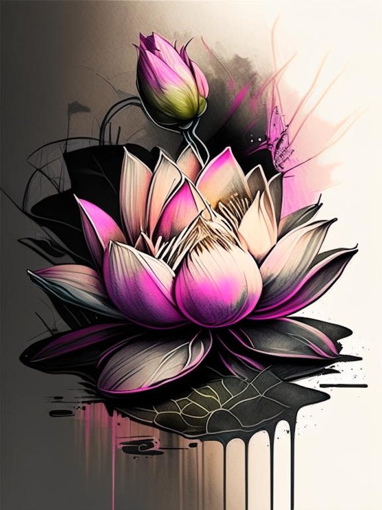 Lotus Flower In Garden Graffiti 2