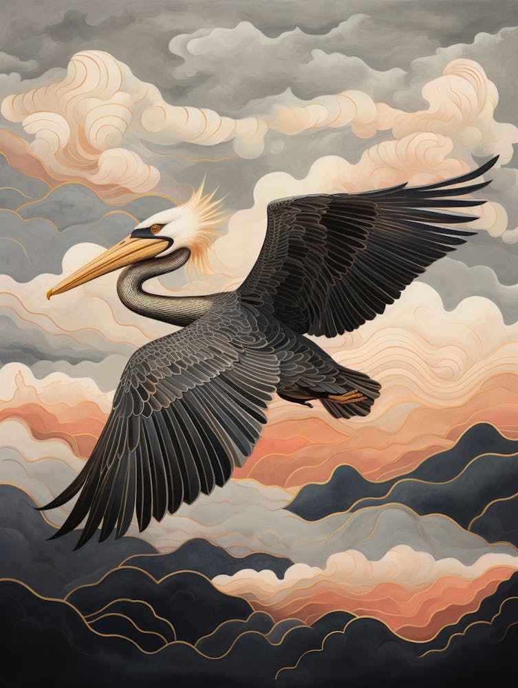 Brown Pelican Gold Detail Painting