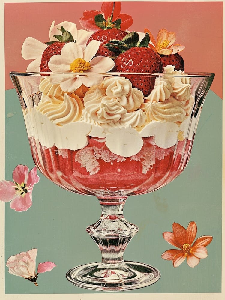 Retro Layered Strawberry Dessert Collage 1