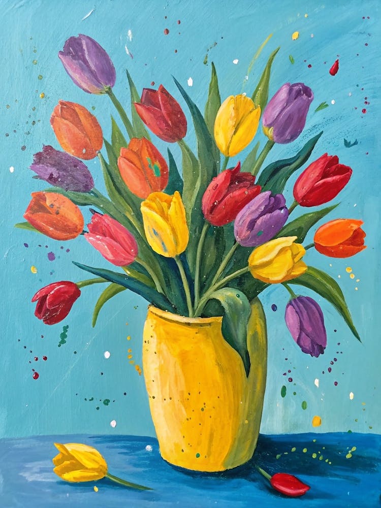 Tulips In A Yellow Vase Living Room (3)