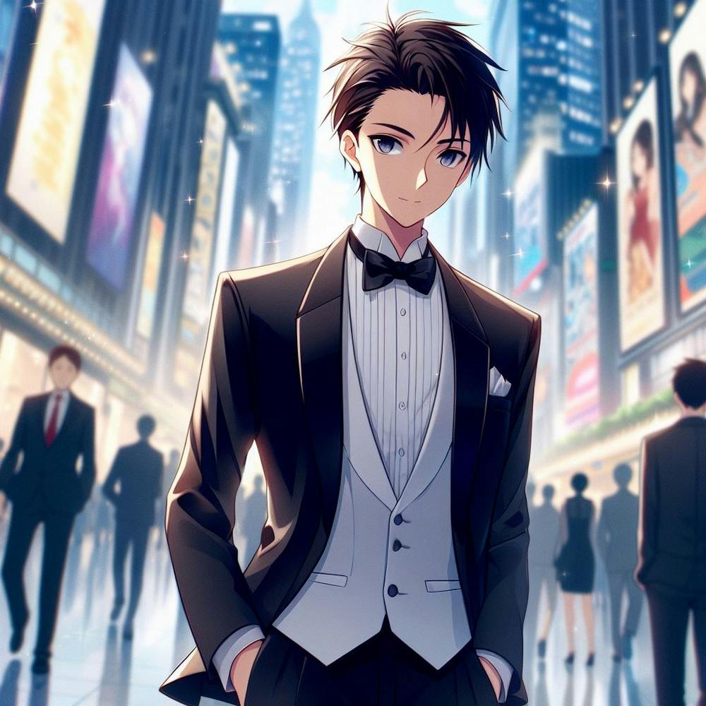 Asian anime guy in a tuxedo