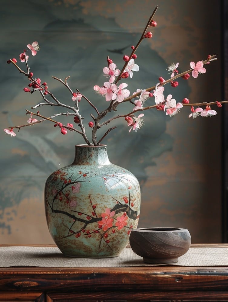 Film Screen, Chinese Garden Architecture Style, Antique Study, Song Dynasty Aesthetics, Pen, Ink, Paper And Inkstone, Screen, Vase, Simple And Pure 1