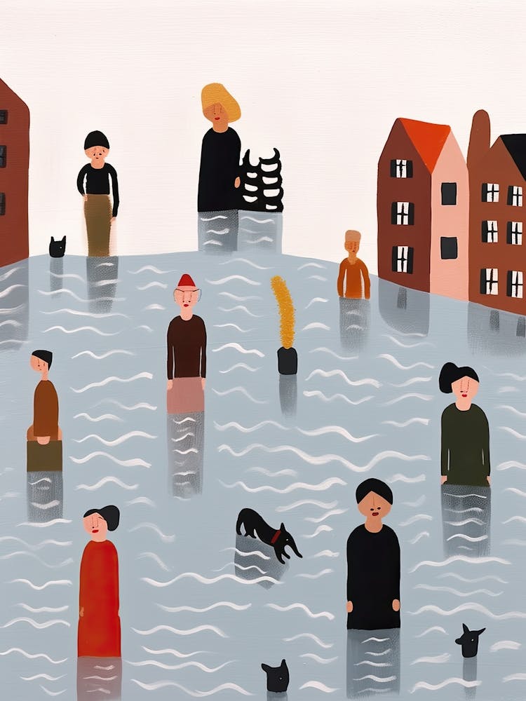 Amsterdam Canal Scene, Tiny People And Illustration 1