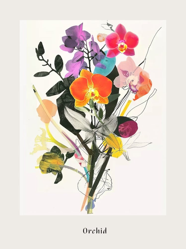 Orchid 2 Collage Flower Bouquet Poster