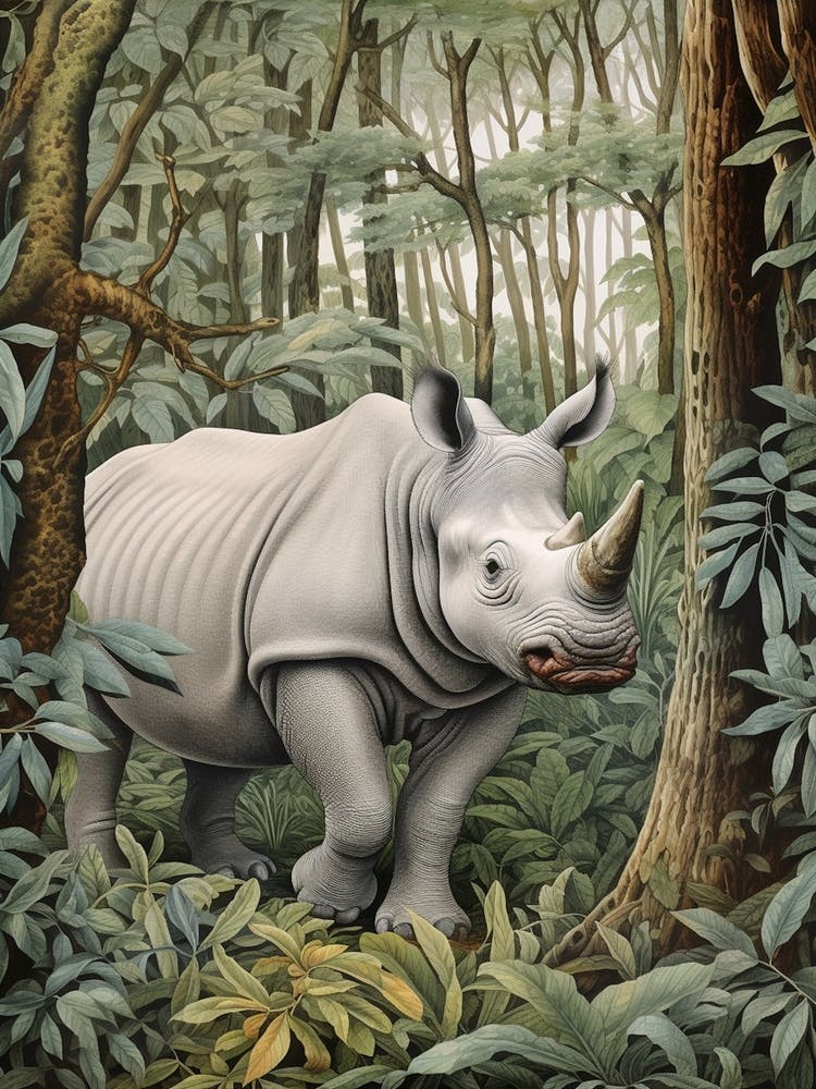 Rhino Walking Beside The Trees 1