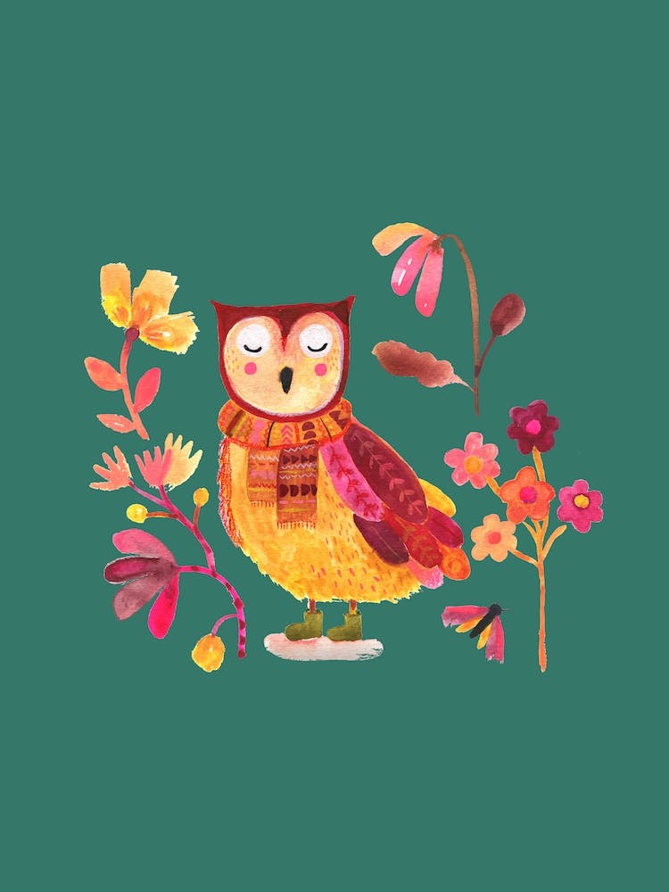 Owl With Boots Nursery Green