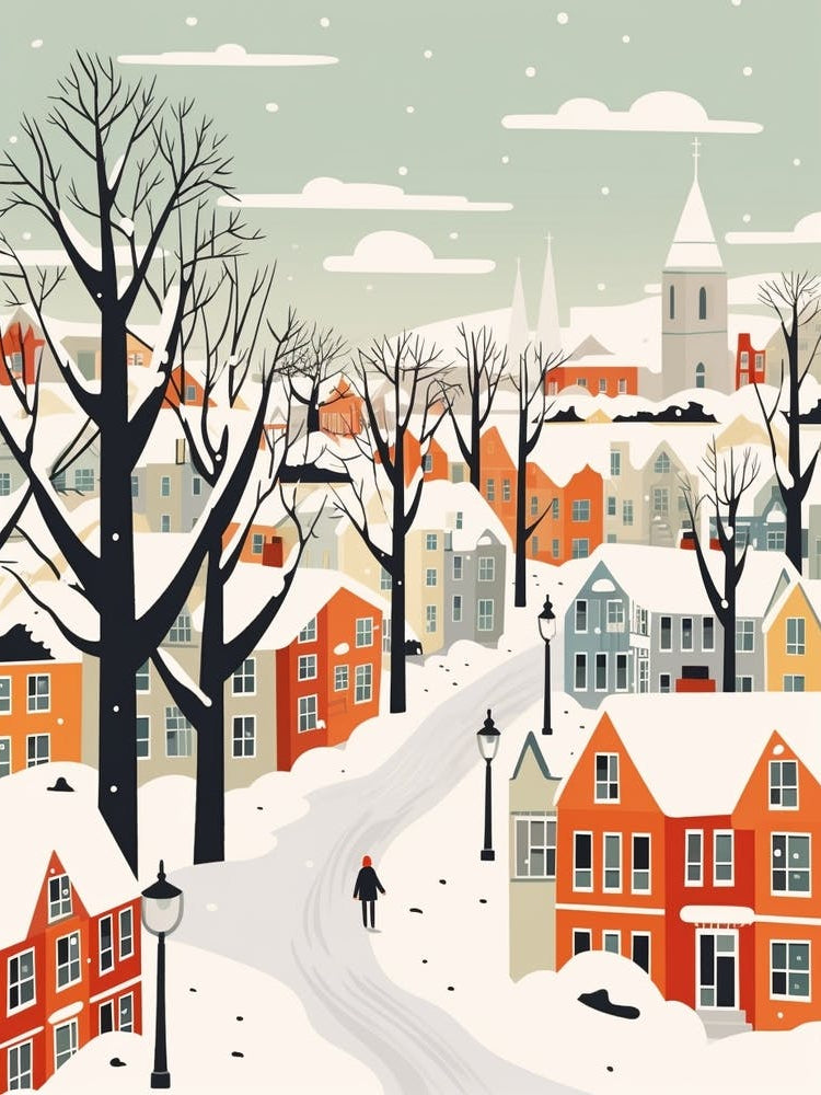 Retro Winter Illustration Southampton United Kingdom