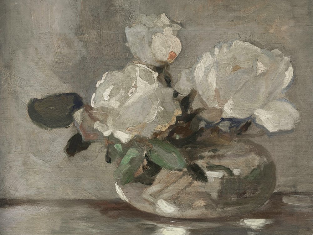 Antique Roses In A Vase