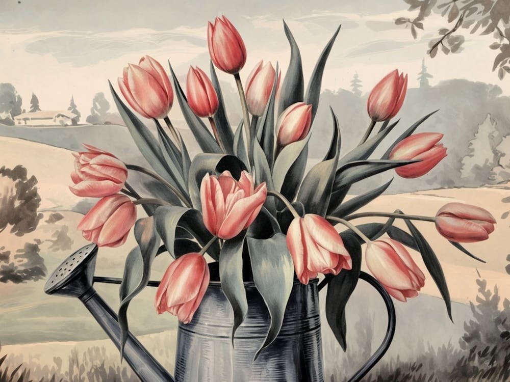 Rustic Tulips in Watering Can - Floral Still Life