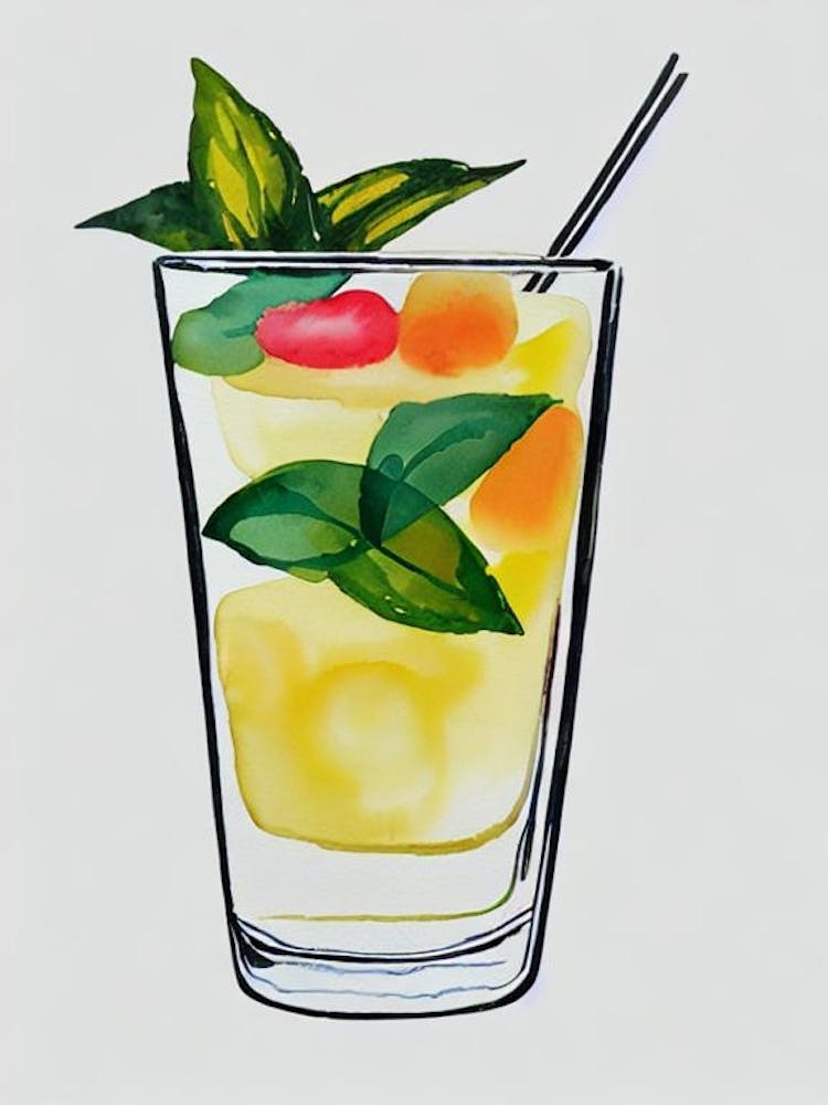Fernet Sour 2 Minimal Line Drawing With Watercolour Cocktail Poster