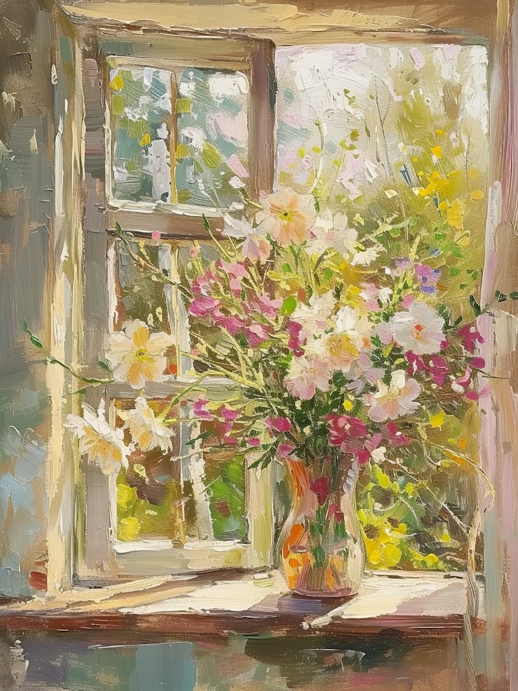 Carnation Flowers On A Cottage Window 1